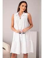 Dámské bavlněné košilové šaty bez rukávů s knoflíky bílá