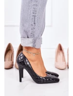 Elegantní Prošívané Lodičky Na Jehlovém Podpatku Černé Rosanna