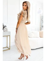 549-1 MIRABELLA Plisované šifonové midi šaty s výstřihem a jemnými volánky - BEACH 549-1 MIRABELLA Plisované šifonové midi šaty s výstřihem a jemnými volánky - BEACH