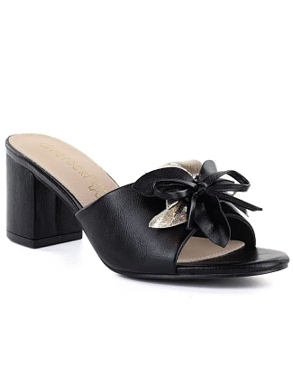 Dámské žabky na kůlu s květinou černé Potocki LE20336