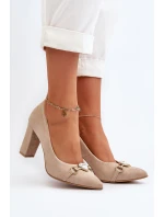 Zazoo 2453/OS Velurové lodičky na podpatku se srdcem cappuccino