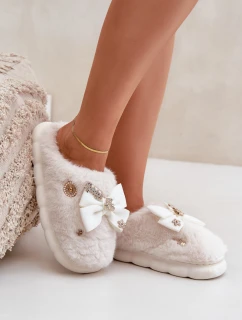 Hřejivé Pantofle S Mašlí A Připínáčky Bílé Annalira