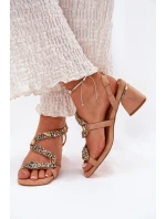 Dámské Sandály Na Podpatku S Krystaly Artiker 56C1377 Béžové Dámské Sandály Na Podpatku S Krystaly Artiker 56C1377 Béžové