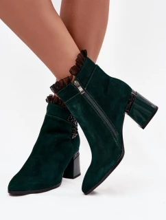 Semišové kožené dámské kotníkové boty na jehlovém podpatku s ozdobou vyhřívané D&A MR52-127 tmavě zelená