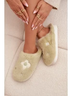 Futrzané papuče s květinami pistáciové Selinne