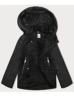 Dámská krátká volná bunda s melanžovými rukávy Vaston black-melange (F-23962#) Dámská krátká volná bunda s melanžovými rukávy Vaston black-melange (F-23962#)