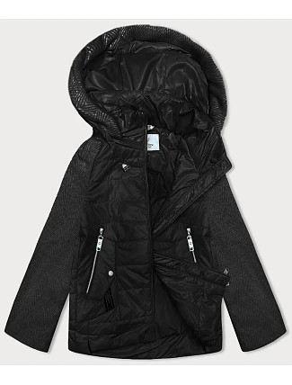 Dámská krátká volná bunda s melanžovými rukávy Vaston black-melange (F-23962#) Dámská krátká volná bunda s melanžovými rukávy Vaston black-melange (F-23962#)
