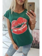 Halenka s potiskem rtů zelená Halenka s potiskem rtů zelená