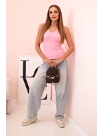 Top dámský bavlněný na ramínkách s výstřihem do V světle růžový