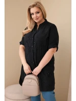 Dámské šaty Plus Size s výšivkou a ohrnutým rukávem černá