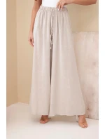 Dámské široké bavlněné kalhoty s gumičkou v pase béžové