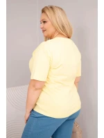 Dámská bavlněná halenka Plus Size s krátkým rukávem basic žlutá