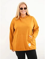 Dámská plus size viskózová mikina s kapucí a klokánkou kapsou musztardová Dámská plus size viskózová mikina s kapucí a klokánkou kapsou musztardová