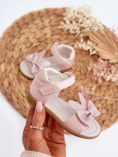 Dětské sandálky s mašlí, zapínání na suchý zip, růžové Wistala
