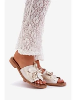 Pantofle S Dekorací Přírodní Kůže Zazoo 3667 Zlatý Opraný