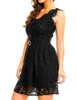 Společenské šaty MAYAADI Deluxe krajkové s páskem černé - Černá - MAYAADI