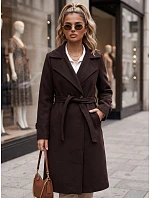 Dlouhý dámský dvouřadý kabát s páskem, čokoládově hnědý, FashionStreet NY0804 Dlouhý dámský dvouřadý kabát s páskem, čokoládově hnědý, FashionStreet NY0804