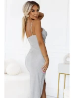 563-1 COSIMA Lesklé, fenomenální šaty s drapérií - barva šampaňského