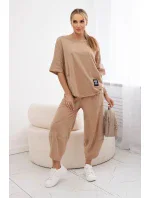 Bavlněný komplet halenka + kalhoty Velbloud