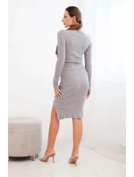 Dámská pruhovaná šaty s rolákem a ozdobnými knoflíky šedá