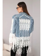 Dámská džínová bunda bavlněná s krajkou a třásněmi tmavě džínová