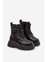 Dívčí členkové boty s teplou podšívkou s ozdobou LOVE Černé Rosaira Dívčí členkové boty s teplou podšívkou s ozdobou LOVE Černé Rosaira
