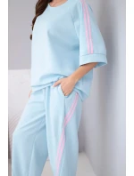 Dámský máslový komplet z viskózy, mikina a kalhoty s lampasy modrý