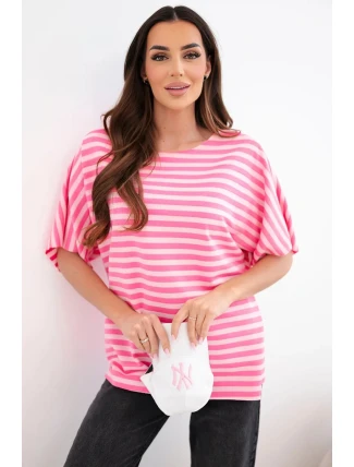 Dámská bavlněná pruhovaná halenka s krátkým rukávem růžová