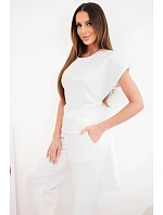 Dámský komplet masełko s halenkou s krátkým rukávem a širokými kalhotami ecru Dámský komplet masełko s halenkou s krátkým rukávem a širokými kalhotami ecru