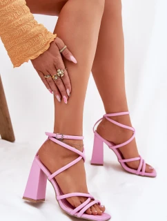 Dámské sandály na podpatku s pásky růžové Ciarilora