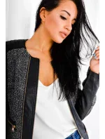 Dámská nazelenalá podzimní bunda s koženým zdobením - Zelená - Cindy.H