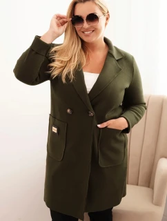 Dámský elegantní plášť Plus Size s límcem a velkými kapsami khaki