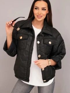 Dámská jarní prošívaná bunda s květinovým vzorem černá