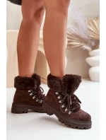 Dámské zateplené kotníkové boty s kožíškem 9685 Tmavě hnědé MARQUIIZ
