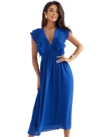 367-3 YANA Midi šaty s plisovanými volány a výstřihem - chrpová barva