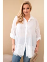 Dámská košile Plus Size bavlněná s krajkovým zakončením bílá