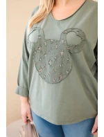 Dámská bavlněná blůza Plus Size s V výstřihem khaki