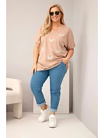 Dámská bavlněná halenka Plus Size s motýlky camelová Dámská bavlněná halenka Plus Size s motýlky camelová