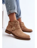 Dámské botky na plochém podpatku s pásky béžové Melviana