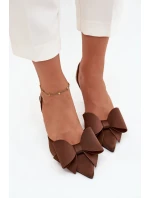 Lodičky s odkrytými patami a mašlí Hnědé Eklevia Lodičky s odkrytými patami a mašlí Hnědé Eklevia