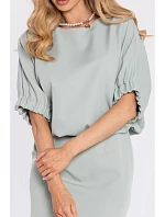 M904 Blůzové šaty s rozparkem na zádech - mint M904 Blůzové šaty s rozparkem na zádech - mint