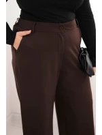 Dámské kalhoty Plus Size s širokou nohavicí a elastickým pasem hnědé
