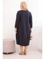 Dámská bavlněná šatová Plus Size s ohrnovacími rukávy a kapsami granátová