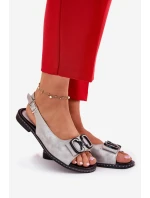 Ploché sandály s ozdobou z eko kůže stříbrné Lilria