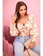 Dámská španělská halenka s květinovým vzorem, dlouhý rukáv yellow