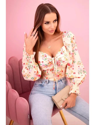 Dámská španělská halenka s květinovým vzorem, dlouhý rukáv yellow