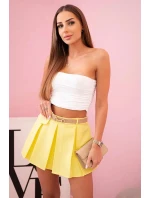 Dámské sukňové šortky se sklady a páskem žlutý