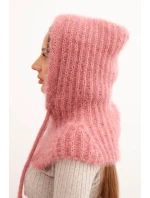 Dámská čepice s kapucí a jemným vzorem s tkaničkami tmavě růžová