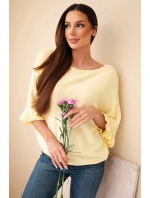 Dámský svetr typu netopýr s kulatým výstřihem žlutý