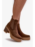 Dámské Zateplené Kotníkové Boty Na Podpatku Eko Semišové Hnědé Irissinae